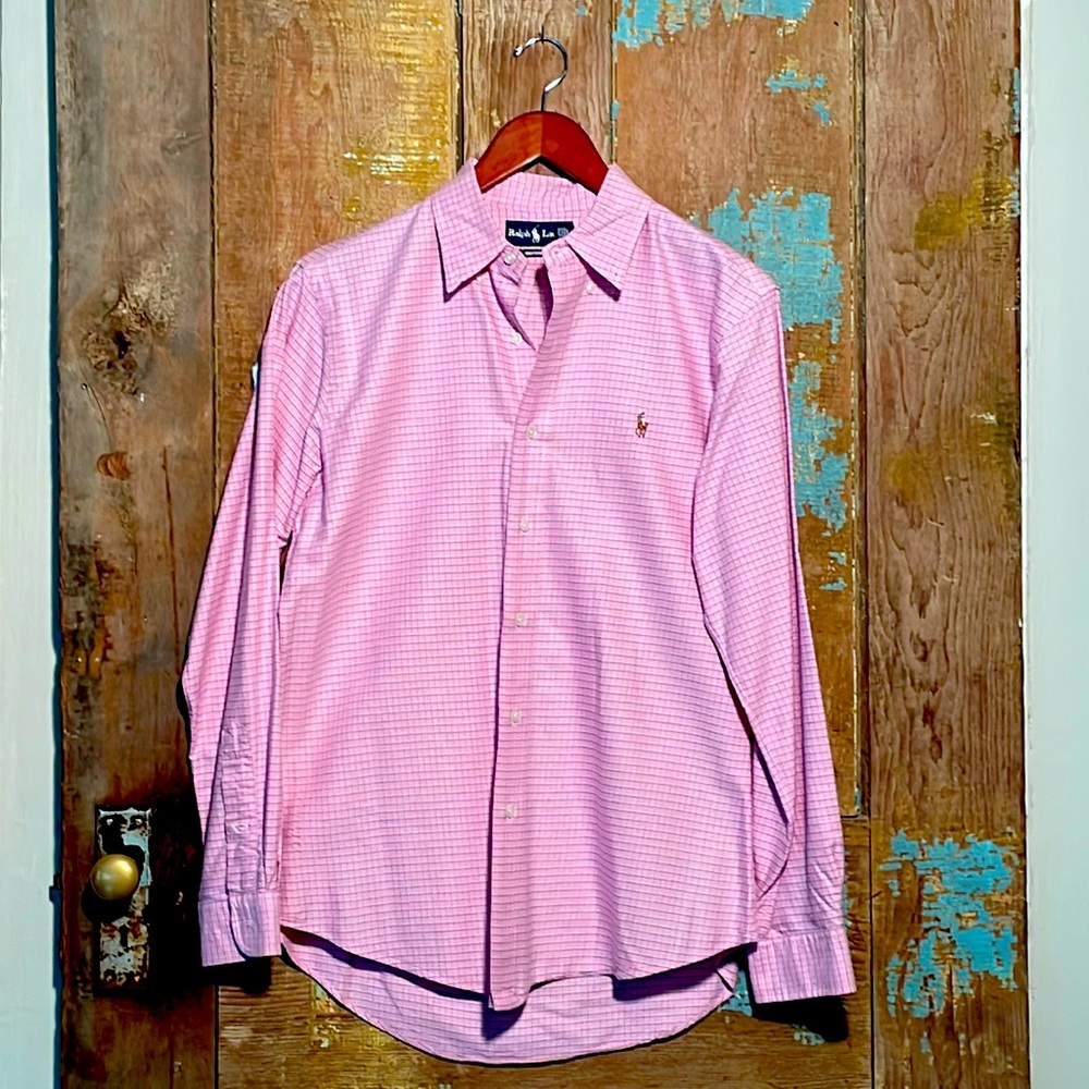 Pink mens polo button down
